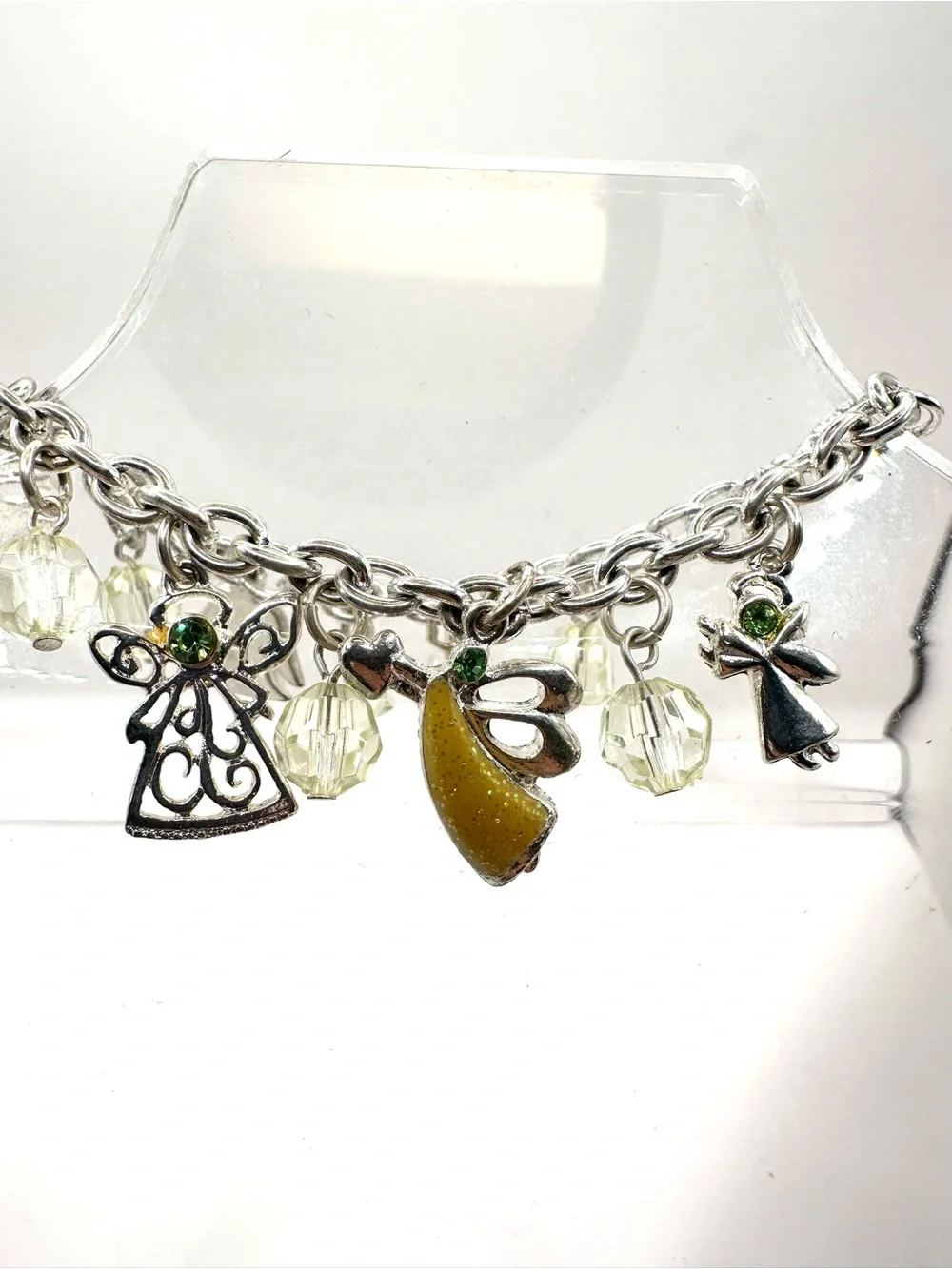 Fashion: Silver Angel Charm Bracelet with Yellow Beads